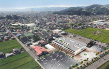 鳥瞰図：複合施設群の中心となる新病院棟